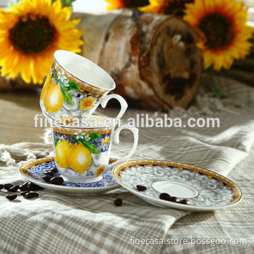 100CC Elegant New Bone China Italian Coffee Cup and Saucer Set of Lemon Fragrance